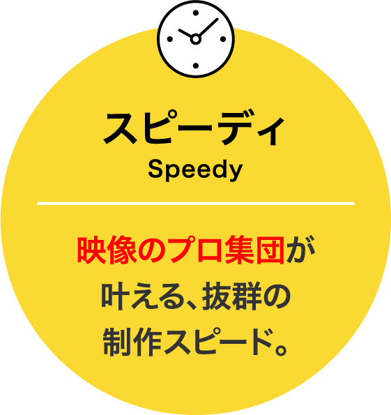 スピーディ:映像のプロ集団が叶える、抜群の制作スピード。