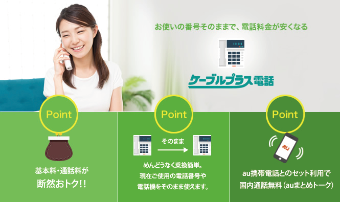 お使いの番号そのままで、電話料金が安くなる｜ケーブルプラス電話