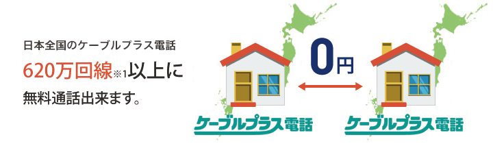 日本全国のケーブルプラス電話（※1）620万（※1）世帯以上に無料通話できます。